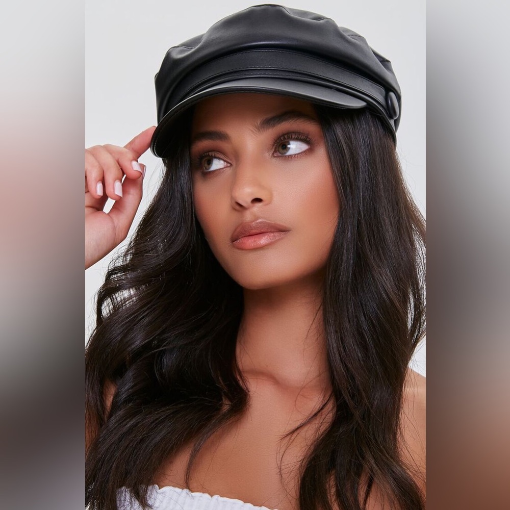 Forever 21 Black Faux Leather Cabbie Hat